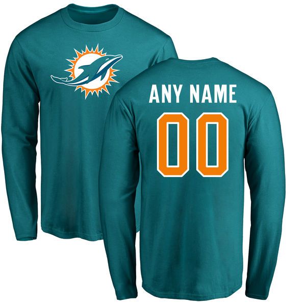 Men Miami Dolphins NFL Pro Line Aqua Any Name and Number Logo Custom Long Sleeve T-Shirt